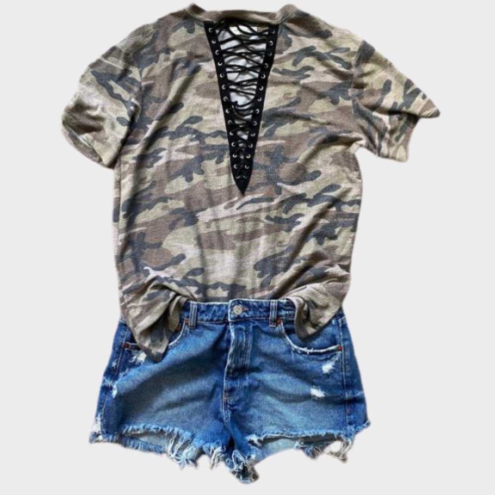 2/$30| Faded Camo Tee with Laces